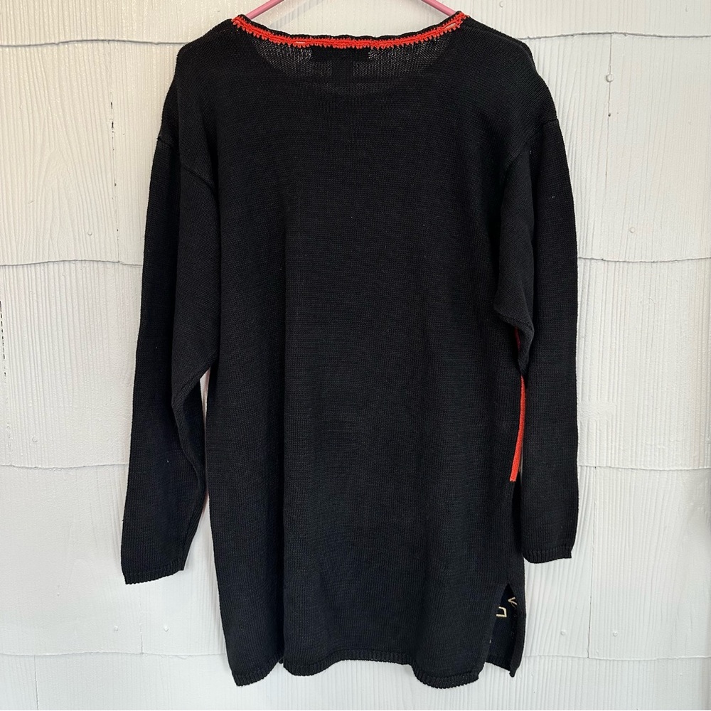Vintage Arriviste Cotton Ramie Halloween Sweater Black Orange Decorative Large - Picture 3 of 3